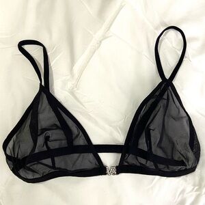 Vintage Victoria’s Secret black mesh rhinestone VS bralette bra lingerie 90s Y2k